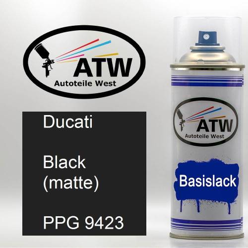 Ducati, Black (matte), PPG 9423: 400ml Sprühdose, von ATW Autoteile West.